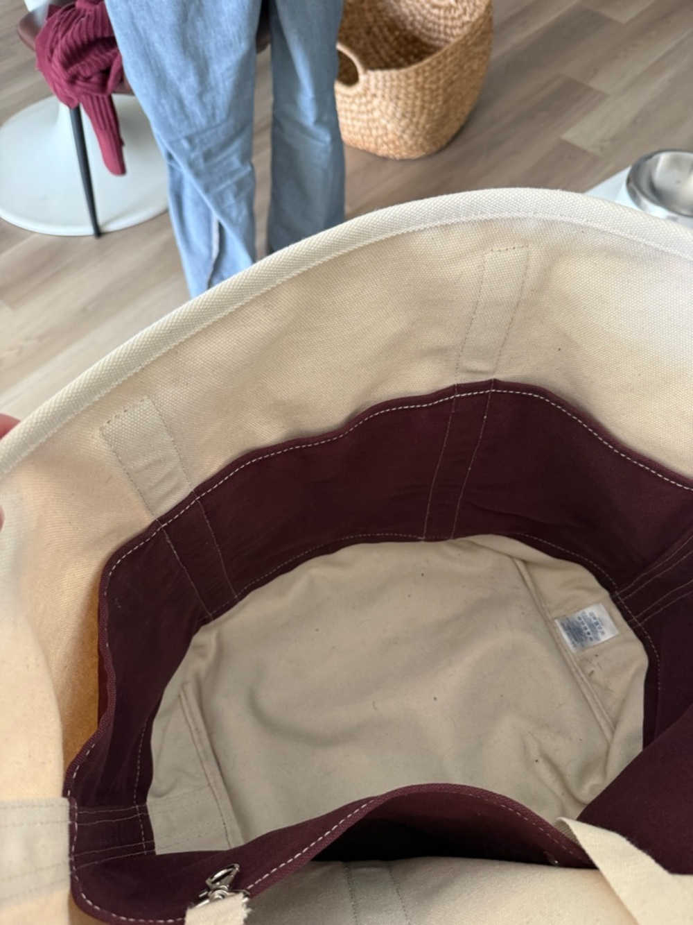 Large Lands End Canvas Tote Bag with Maroon Accents - Picture 6 of 8